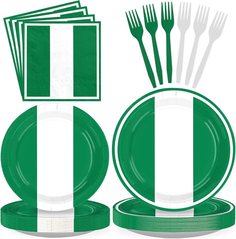 Nigeria flag party plates and napkins set 96 pieces green white