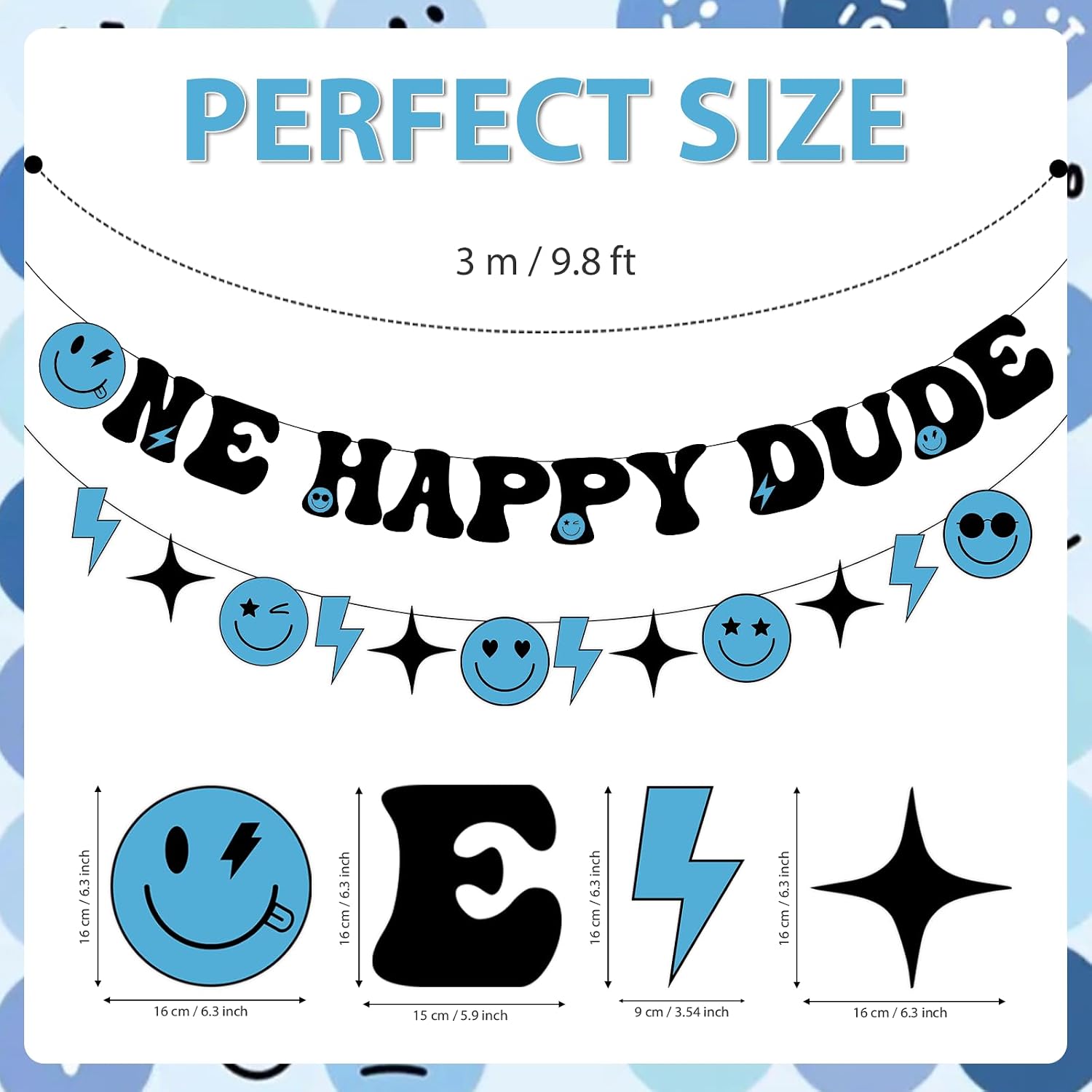 One Happy Dude Birthday Banner - Blue Smile Face 1st Birthday Party Decor - Grencian