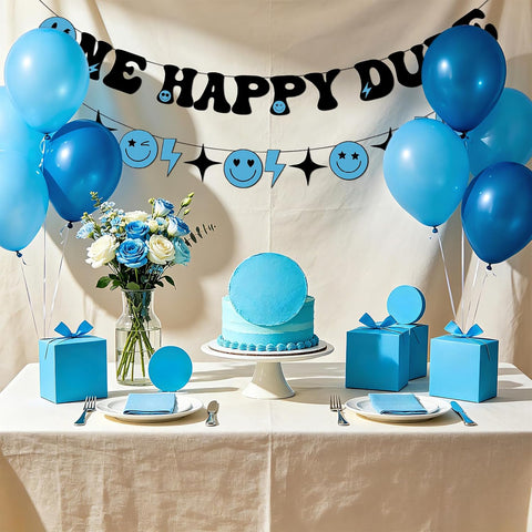 One Happy Dude Birthday Banner - Blue Smile Face 1st Birthday Party Decor - Grencian