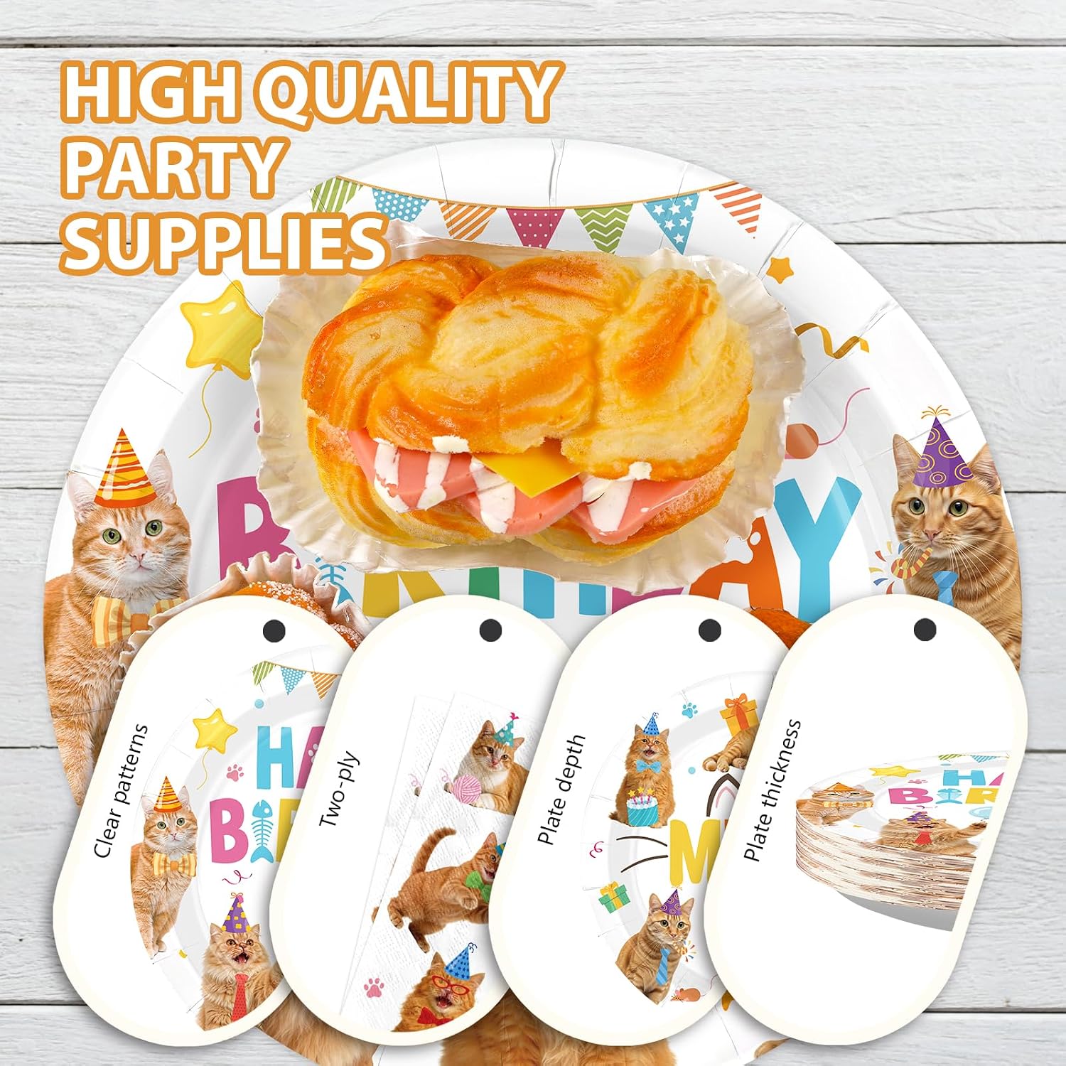 Orange Cat Birthday Plates & Napkins - 96 Pcs - view 6