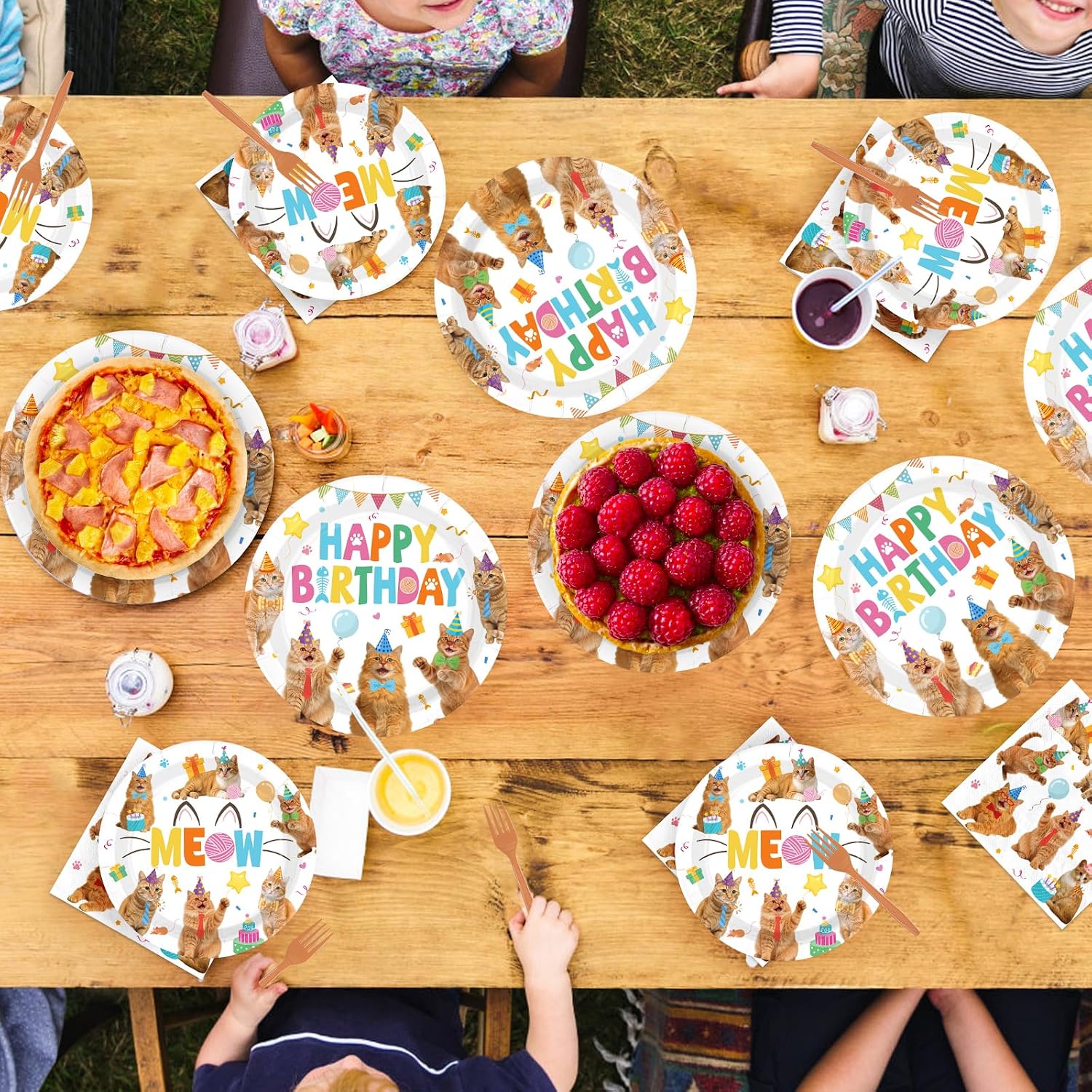 Orange Cat Birthday Plates & Napkins - 96 Pcs - view 7