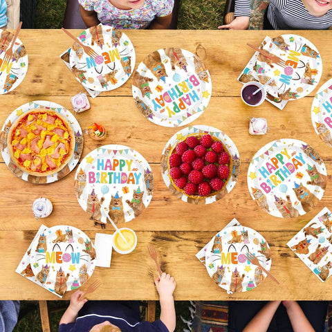 Orange Cat Birthday Plates & Napkins - 96 Pcs - view 7