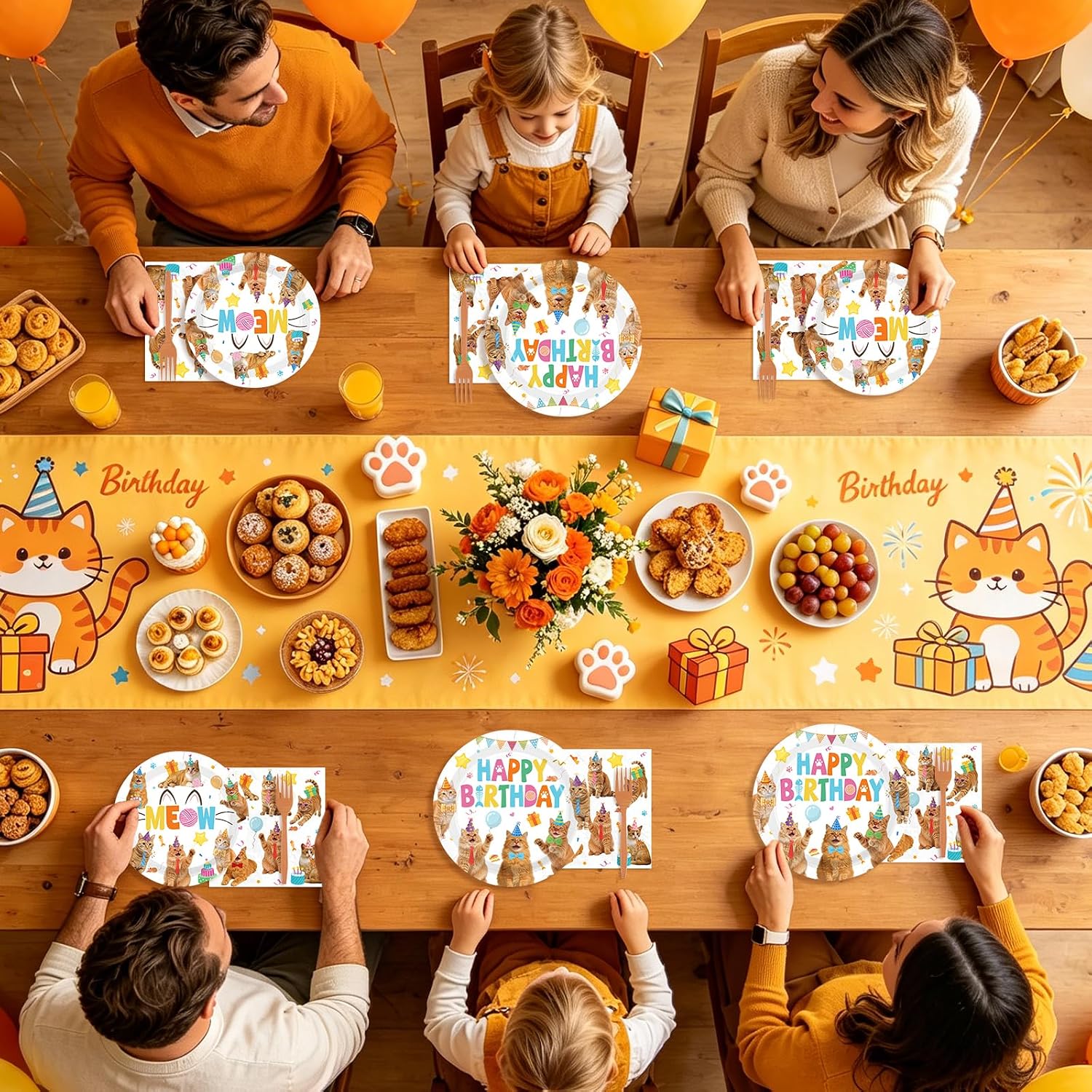 Orange Cat Birthday Plates & Napkins - 96 Pcs - view 8