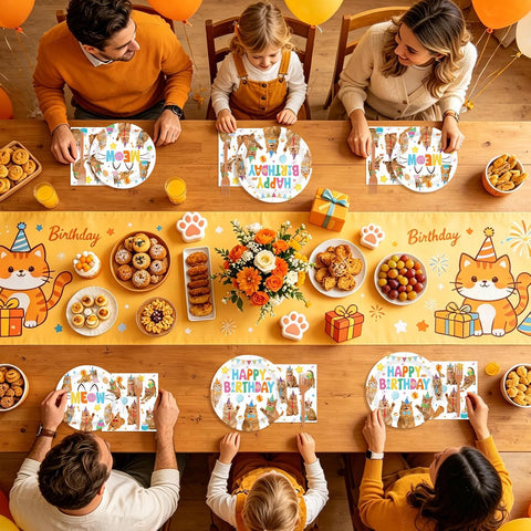 Orange Cat Birthday Plates & Napkins - 96 Pcs - view 8