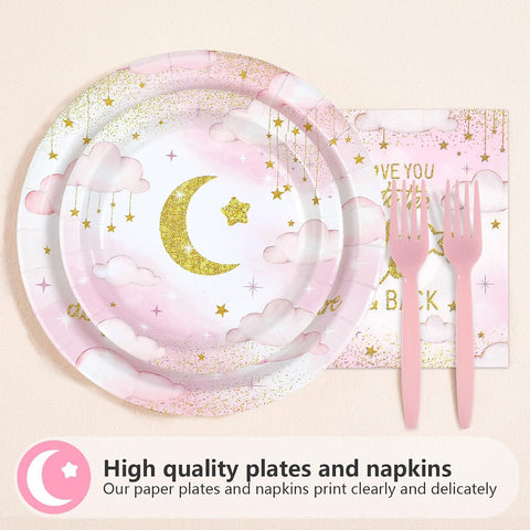 Over The Moon 1st Birthday Plates & Napkins Set - 96 Pcs image 2