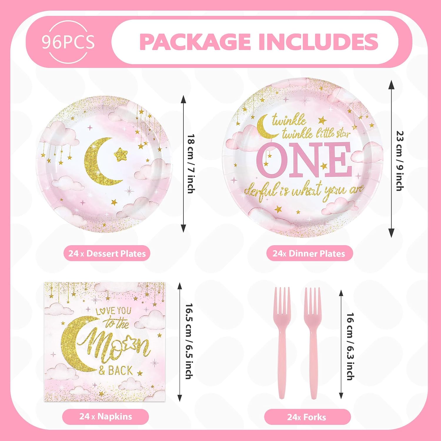 Over The Moon 1st Birthday Plates & Napkins Set - 96 Pcs image 5