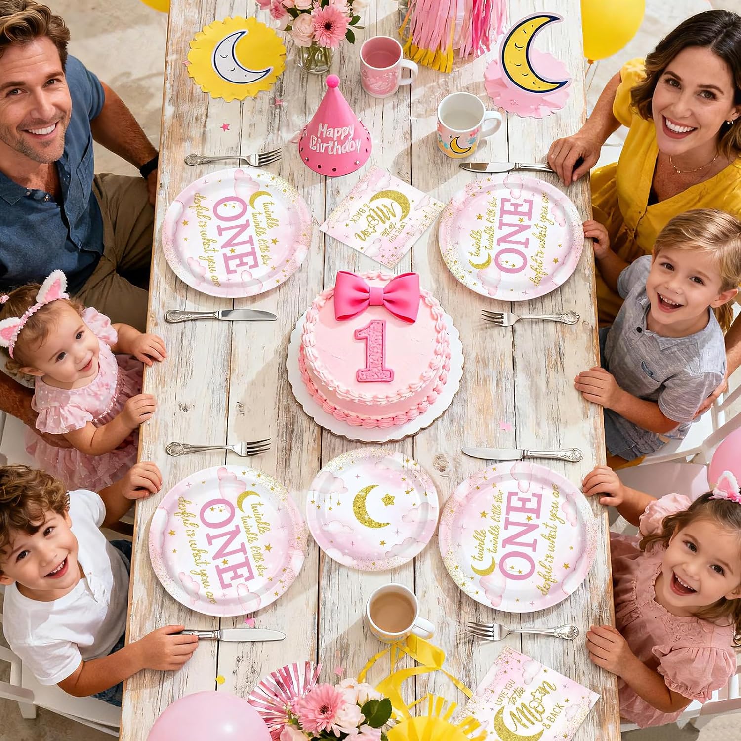 Over The Moon 1st Birthday Plates & Napkins Set - 96 Pcs image 8