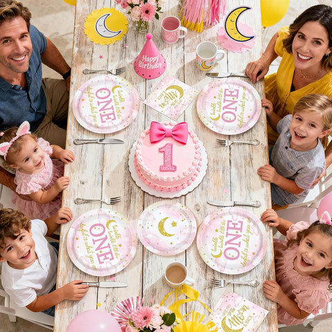 Over The Moon 1st Birthday Plates & Napkins Set - 96 Pcs image 8
