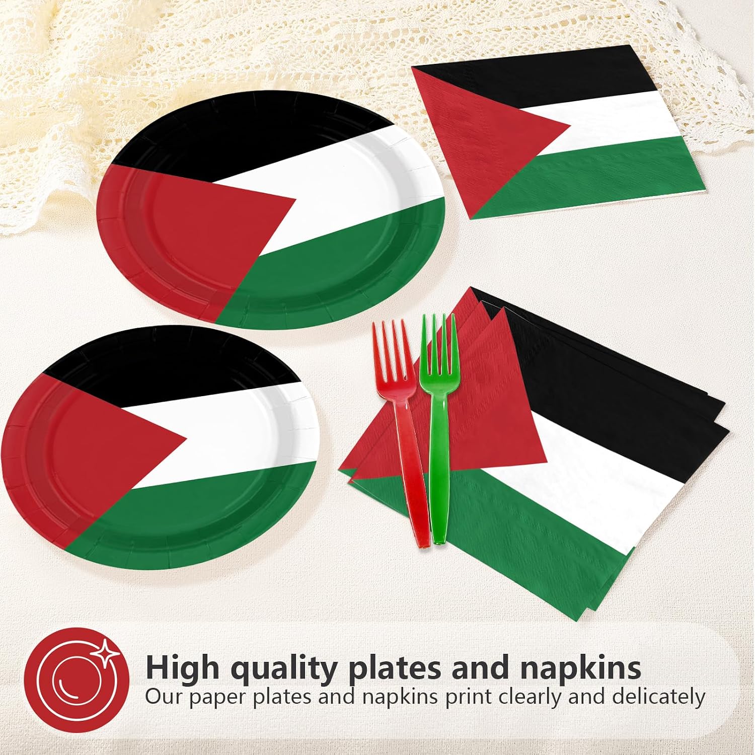 96 Pcs Palestine Flag Party Plates and Napkins - Grencian