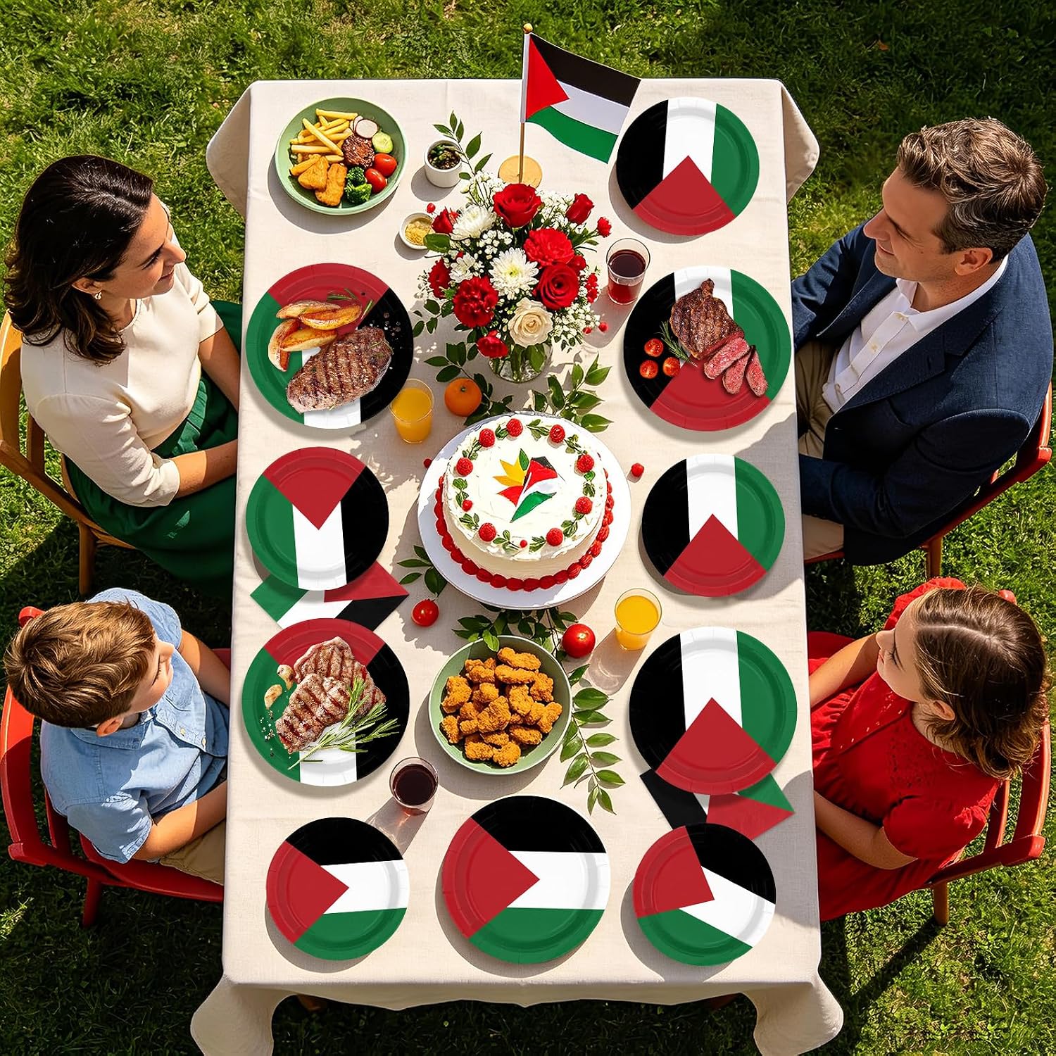 96 Pcs Palestine Flag Party Plates and Napkins - Grencian
