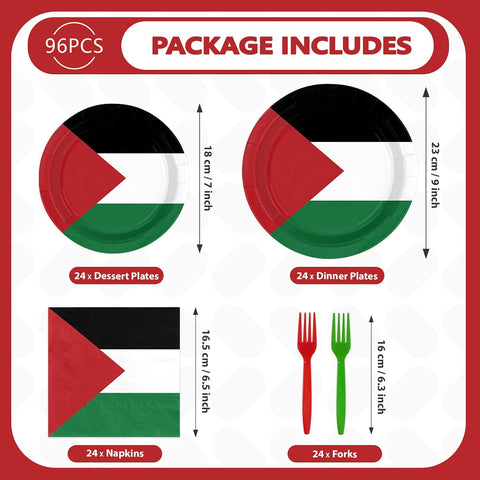 96 Pcs Palestine Flag Party Plates and Napkins - Grencian