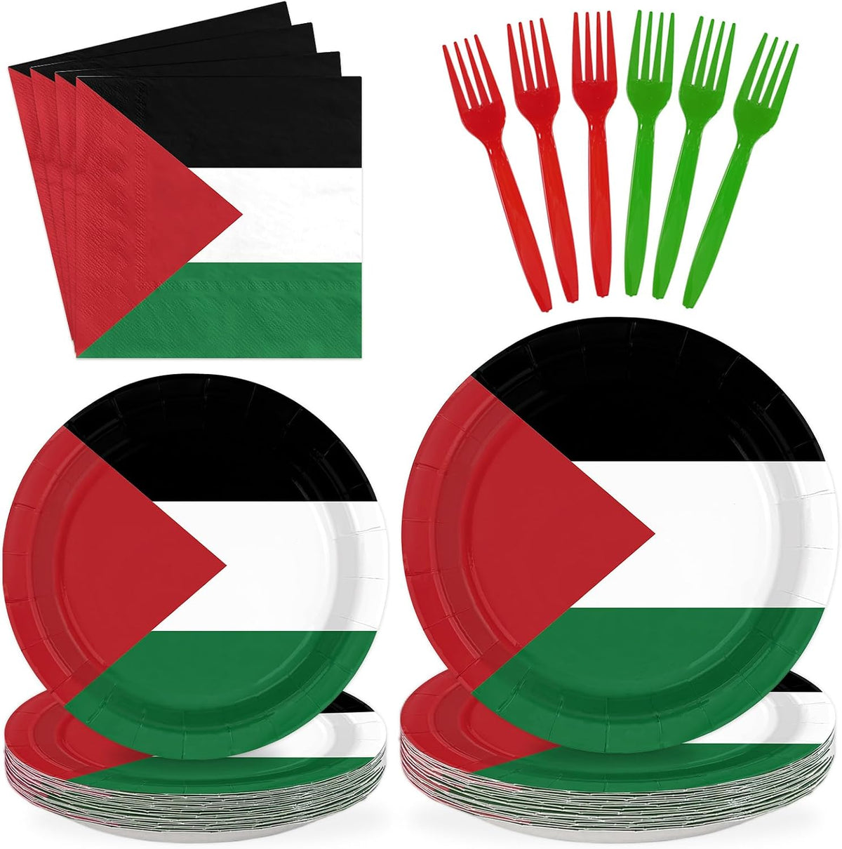 96 Pcs Palestine Flag Party Plates and Napkins - Grencian