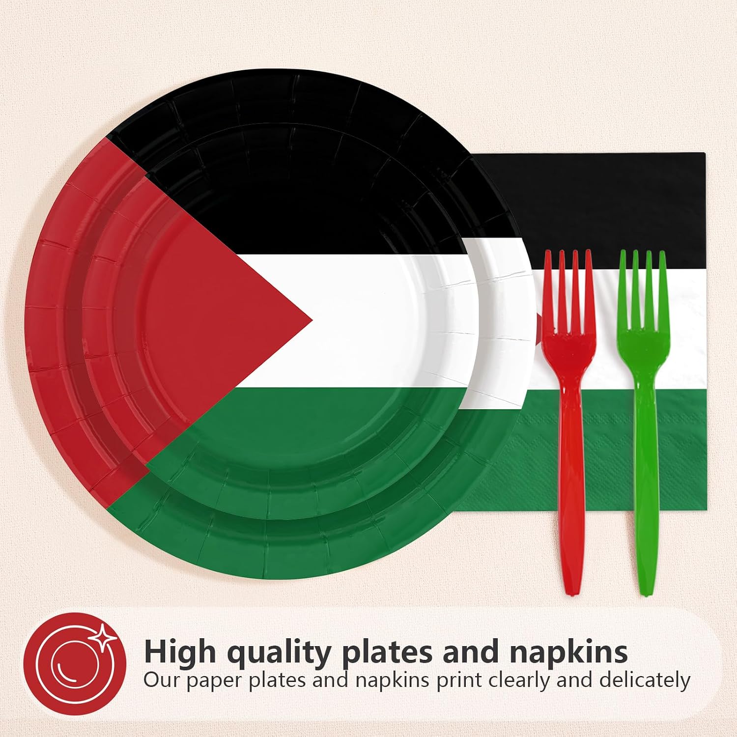 96 Pcs Palestine Flag Party Plates and Napkins - Grencian