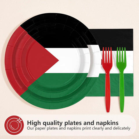 96 Pcs Palestine Flag Party Plates and Napkins - Grencian