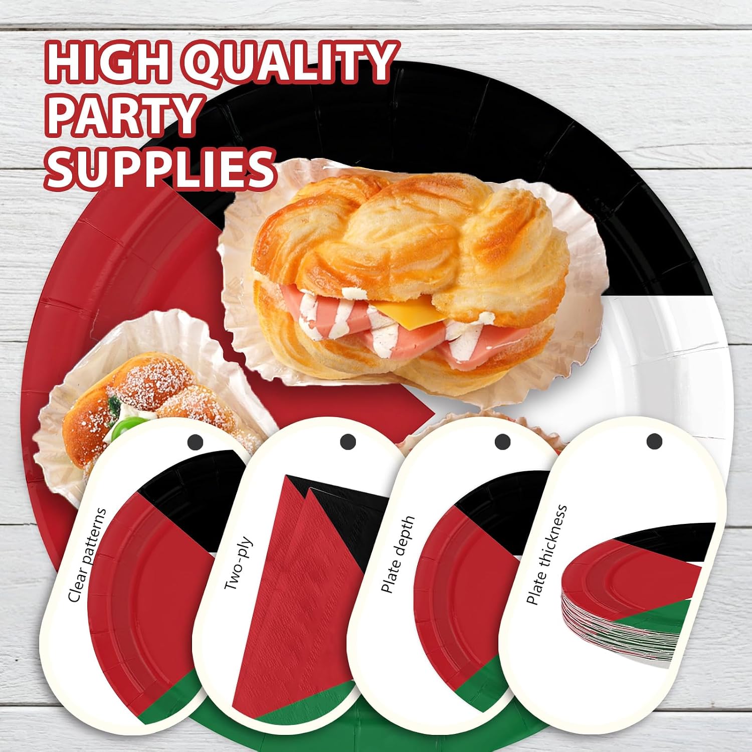 96 Pcs Palestine Flag Party Plates and Napkins - Grencian