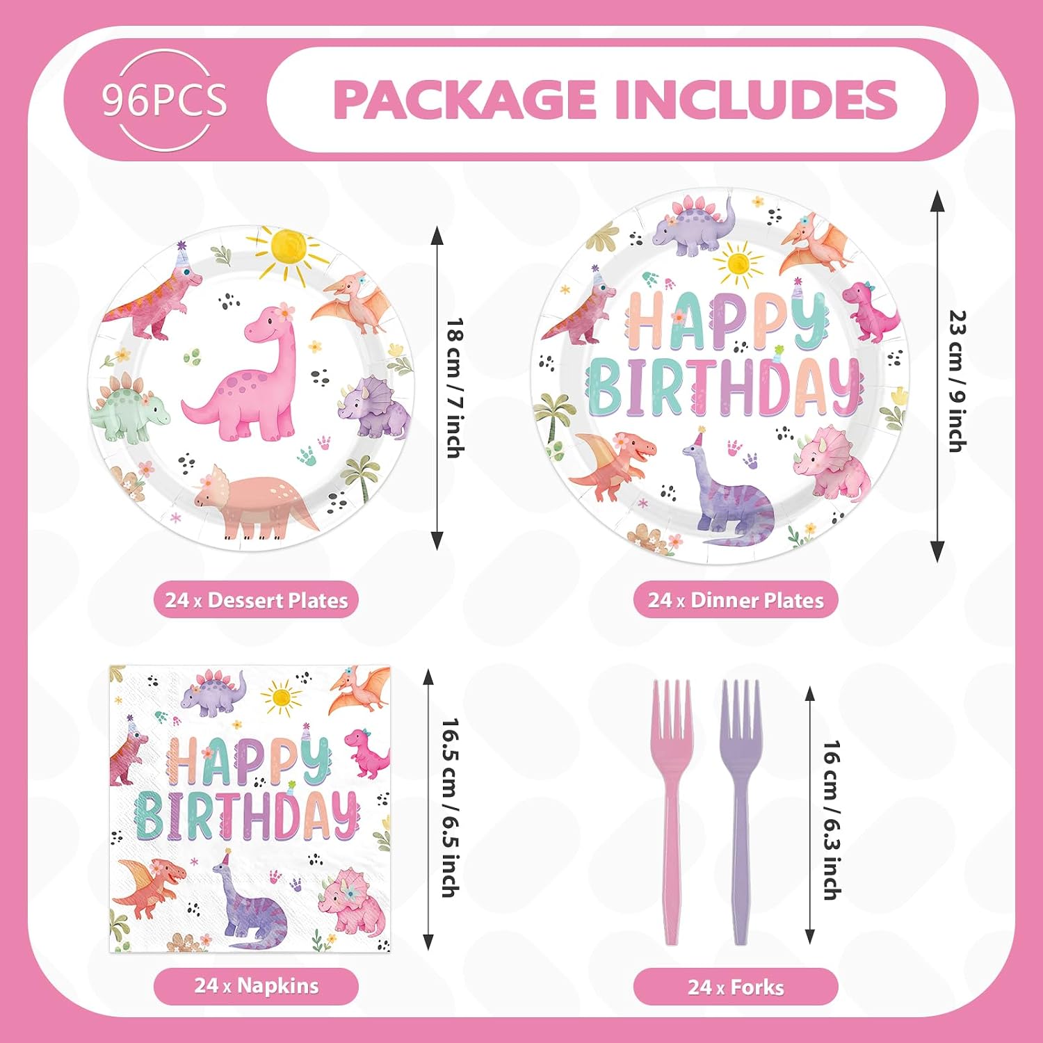 96 Pcs Pastel Dinosaur Birthday Party Plates and Napkins - Grencian