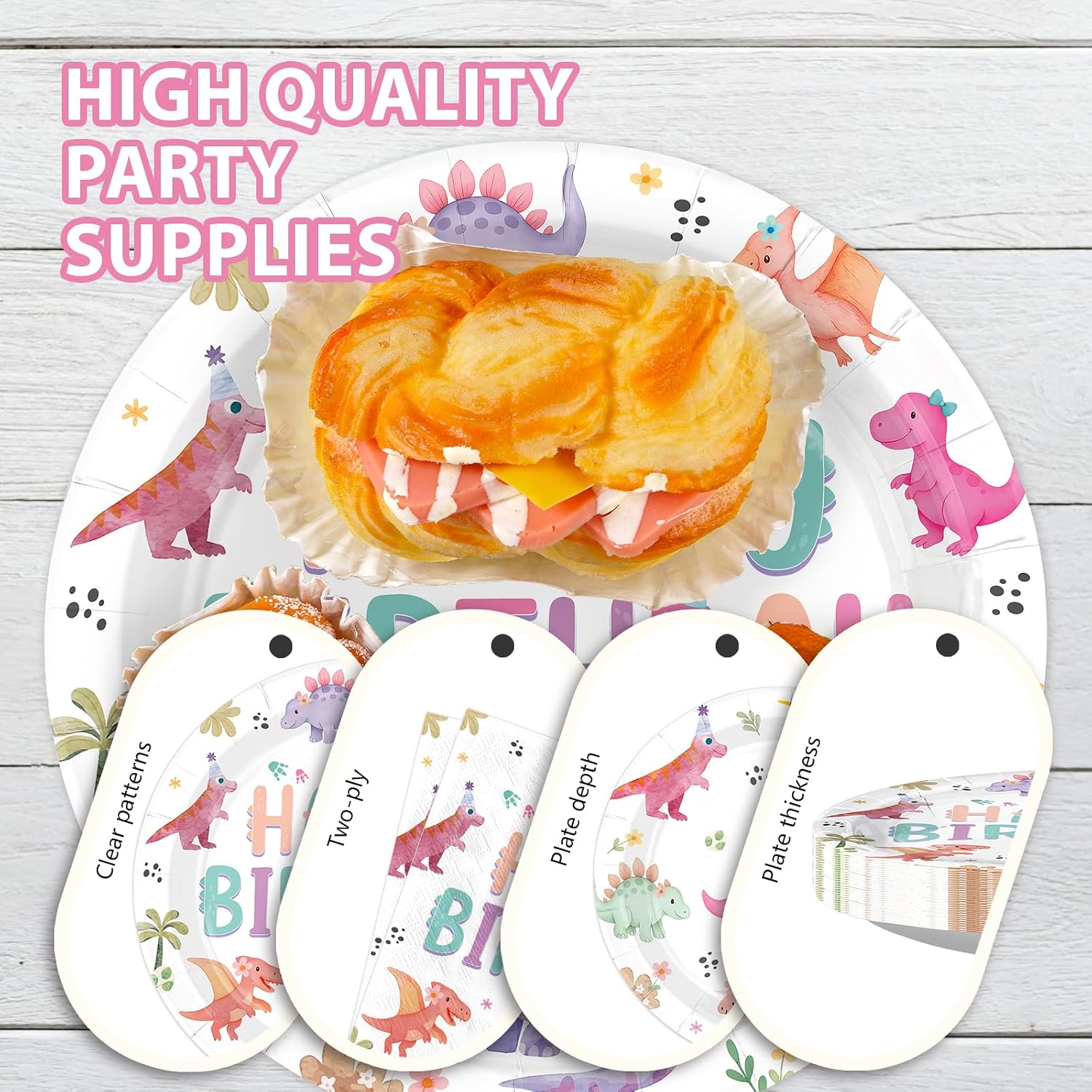 96 Pcs Pastel Dinosaur Birthday Party Plates and Napkins - Grencian
