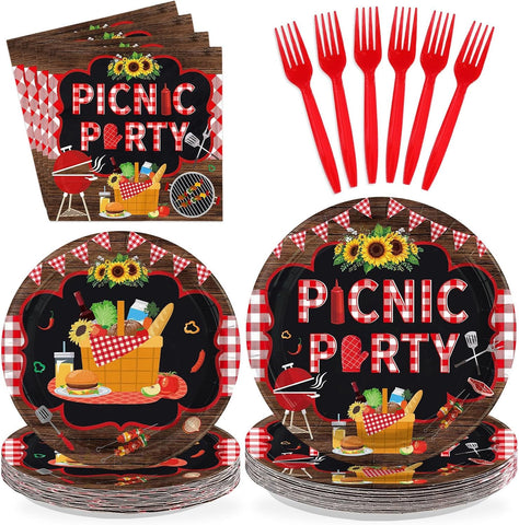 Picnic Red Black Checkered Plates & Napkins Set - 96 Pcs image 1