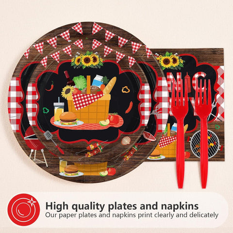 Picnic Red Black Checkered Plates & Napkins Set - 96 Pcs image 2