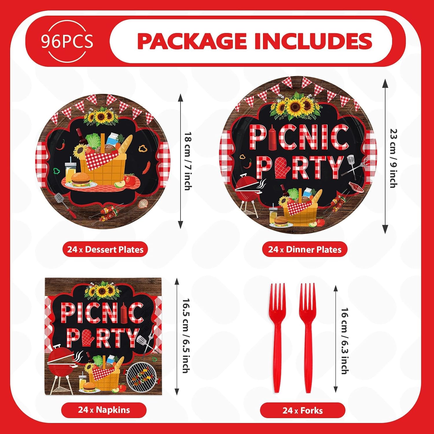 Picnic Red Black Checkered Plates & Napkins Set - 96 Pcs image 5