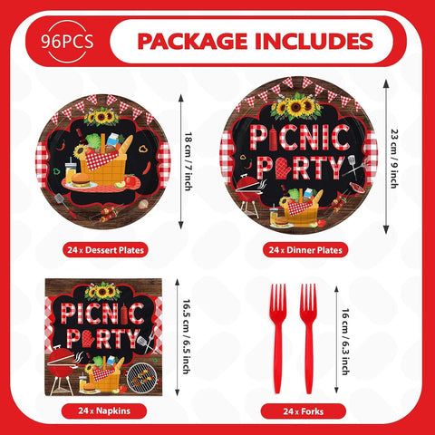 Picnic Red Black Checkered Plates & Napkins Set - 96 Pcs image 5