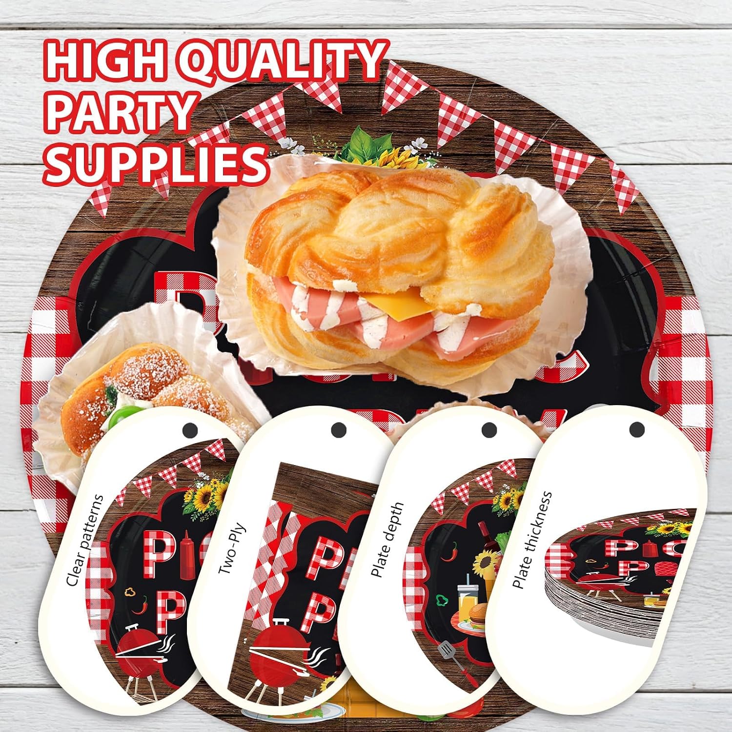 Picnic Red Black Checkered Plates & Napkins Set - 96 Pcs image 6