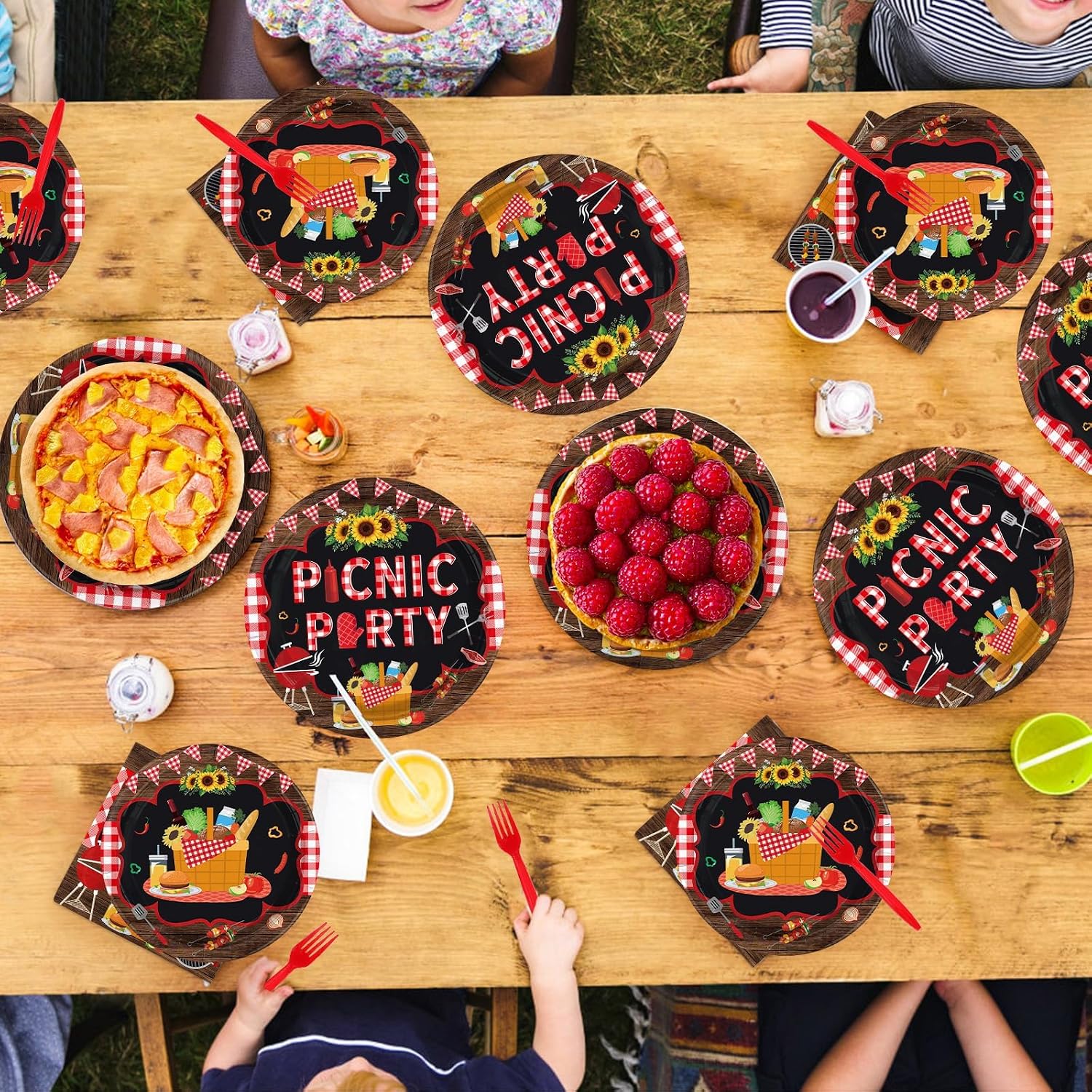 Picnic Red Black Checkered Plates & Napkins Set - 96 Pcs image 7