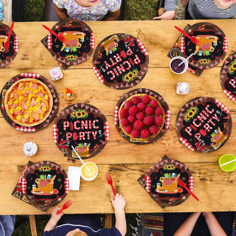 Picnic Red Black Checkered Plates & Napkins Set - 96 Pcs image 7