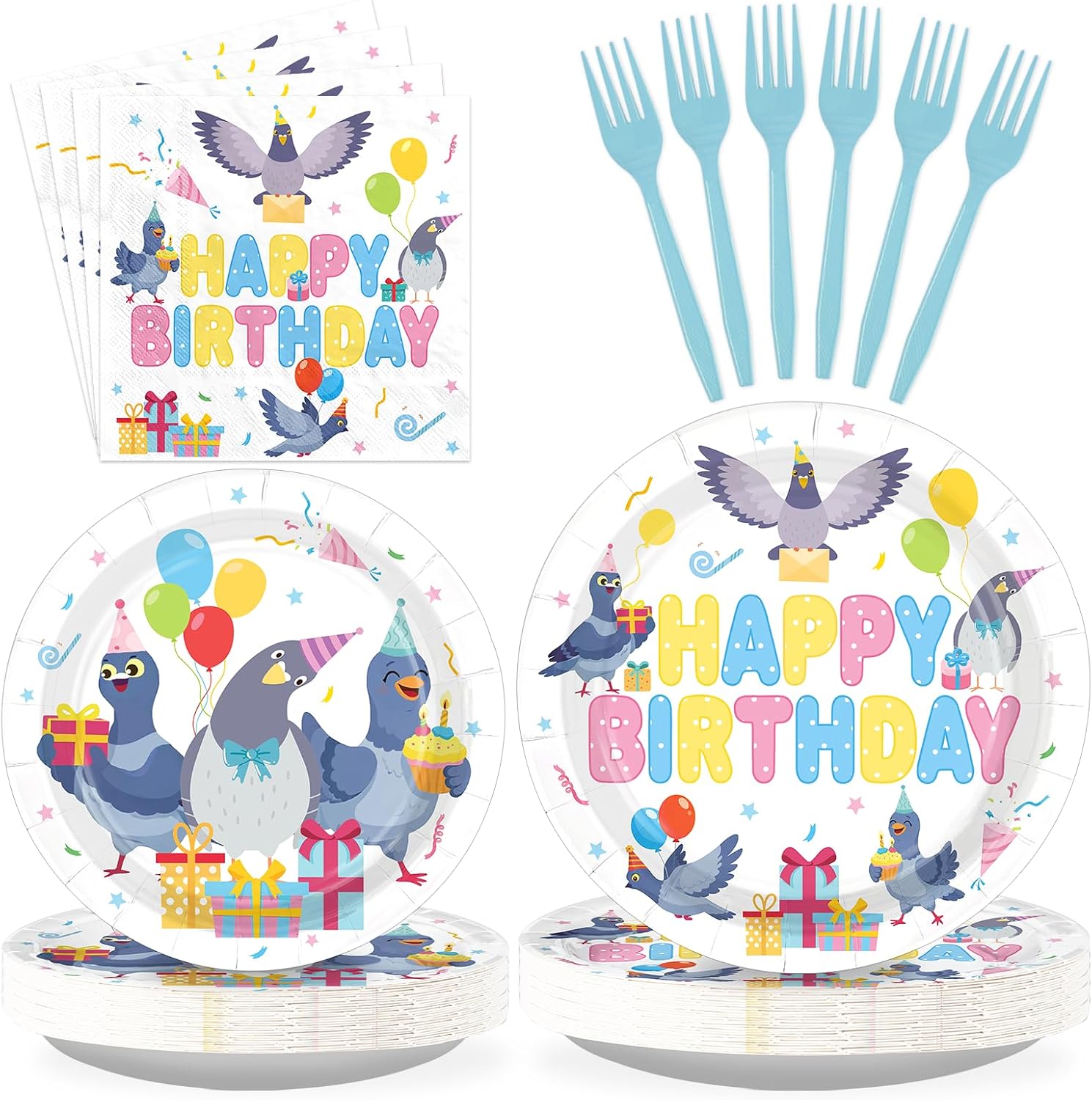 Pigeon Birthday Plates & Napkins Set - 96 Pcs image 1