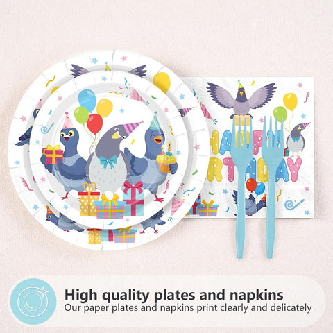 Pigeon Birthday Plates & Napkins Set - 96 Pcs image 2