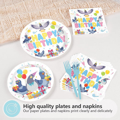 Pigeon Birthday Plates & Napkins Set - 96 Pcs image 3