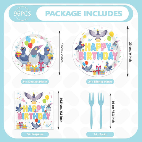 Pigeon Birthday Plates & Napkins Set - 96 Pcs image 5