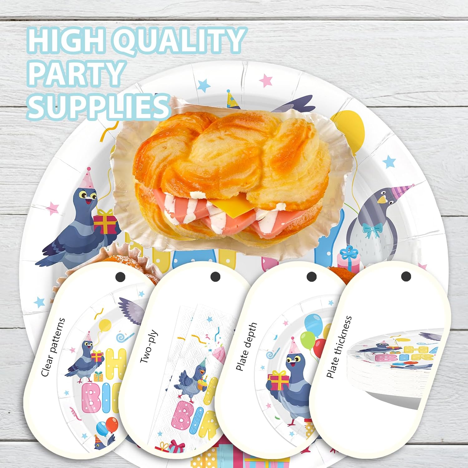 Pigeon Birthday Plates & Napkins Set - 96 Pcs image 6