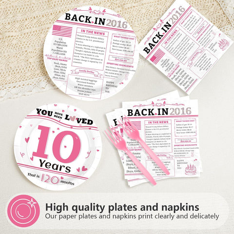 Pink 'Back in 2016' 10th Birthday Plates & Napkins - 96 Pcs - image 3