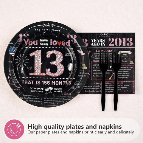 Pink & Black 13th Birthday Plates & Napkins Set - 96 Pcs - image 2