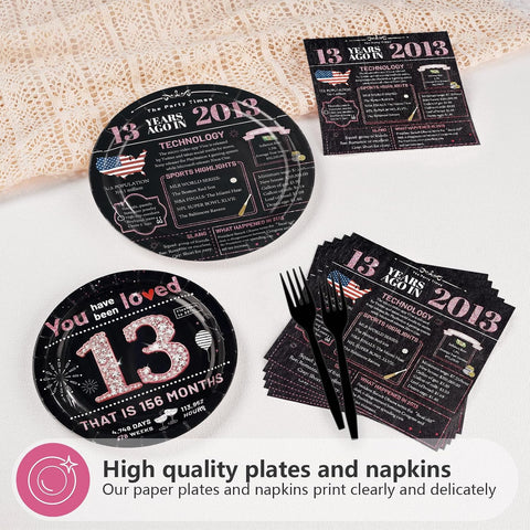 Pink & Black 13th Birthday Plates & Napkins Set - 96 Pcs - image 3