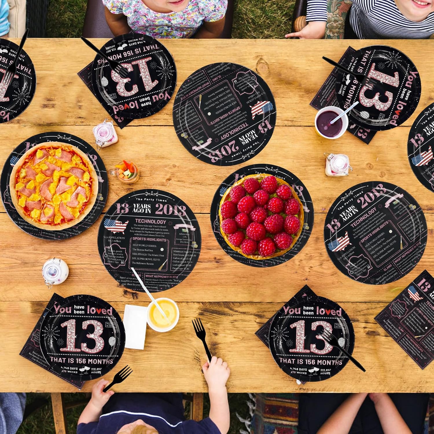 Pink & Black 13th Birthday Plates & Napkins Set - 96 Pcs - image 7