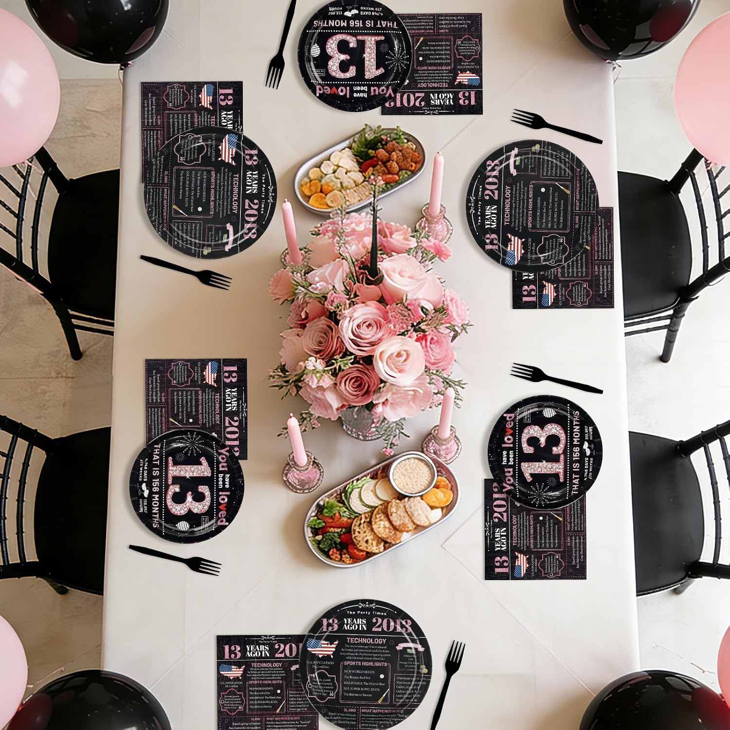 Pink & Black 13th Birthday Plates & Napkins Set - 96 Pcs - image 8