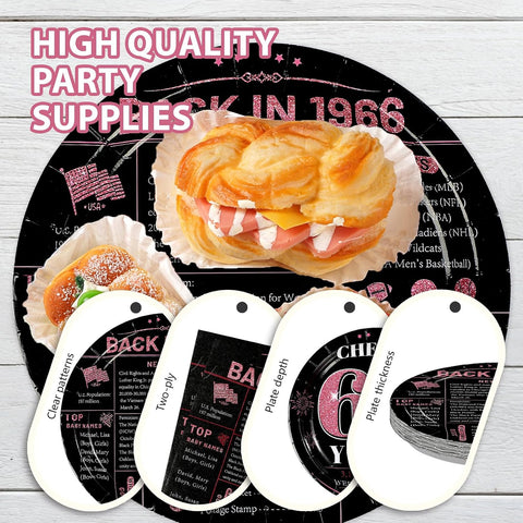 Pink & Black 60th Birthday Plates & Napkins Set - 96 Pcs - image 6