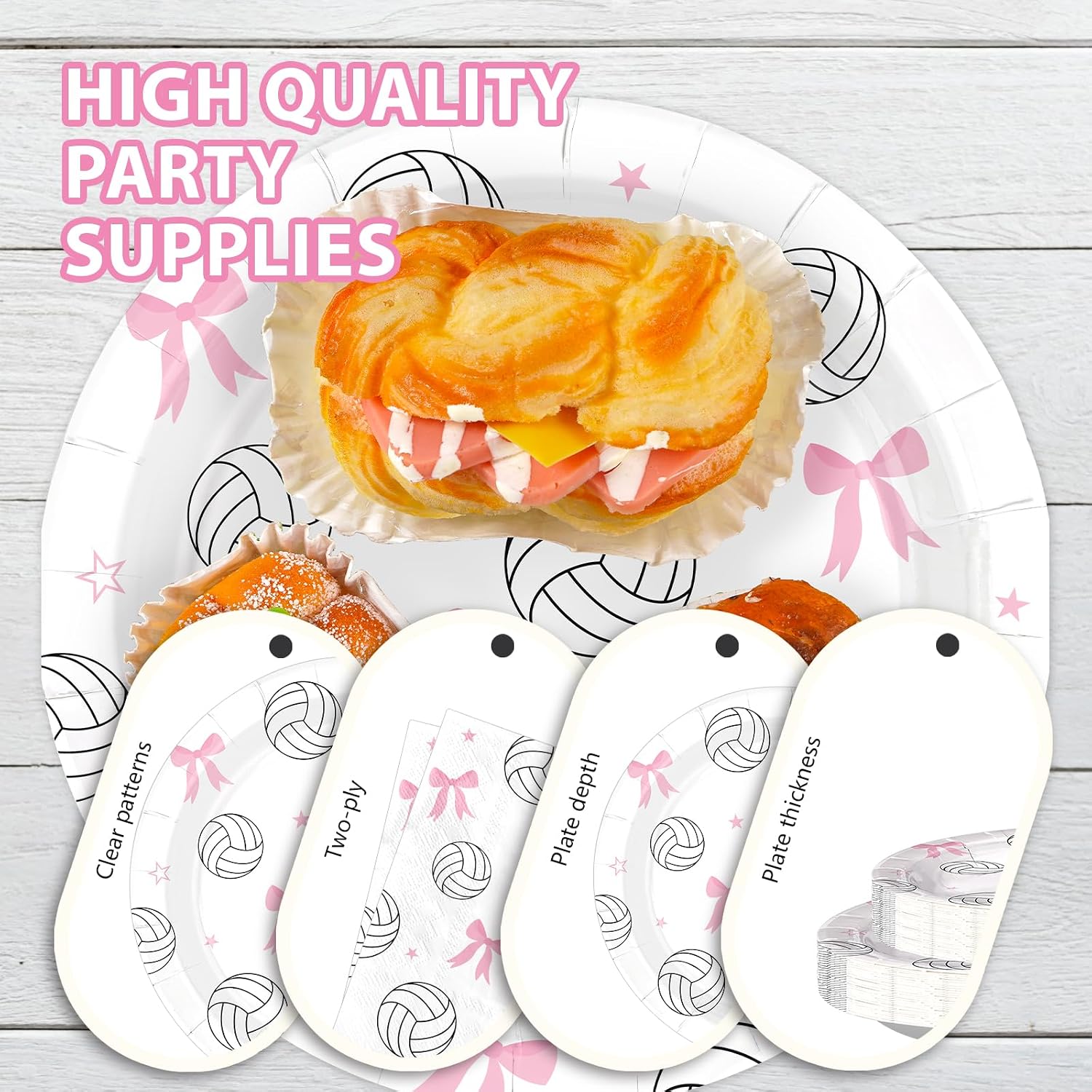 168 Pcs Pink Bow Volleyball Party Plates Napkins Cups and Forks - Grencian