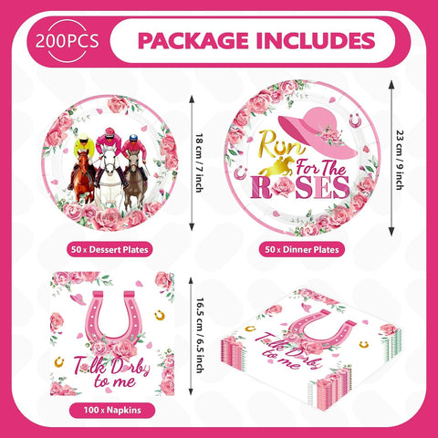 Pink Kentucky Derby plates and napkins tableware set 200 pcs serves 50 - view 2