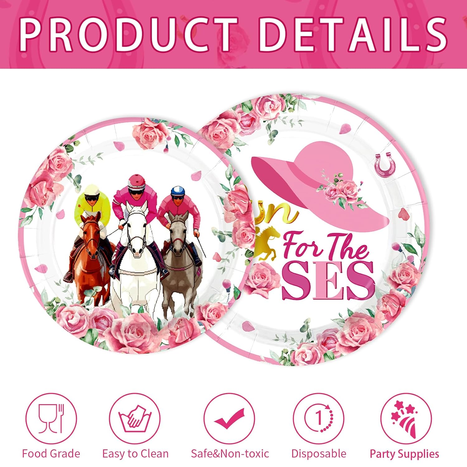 Pink Kentucky Derby plates and napkins tableware set 200 pcs serves 50 - view 3