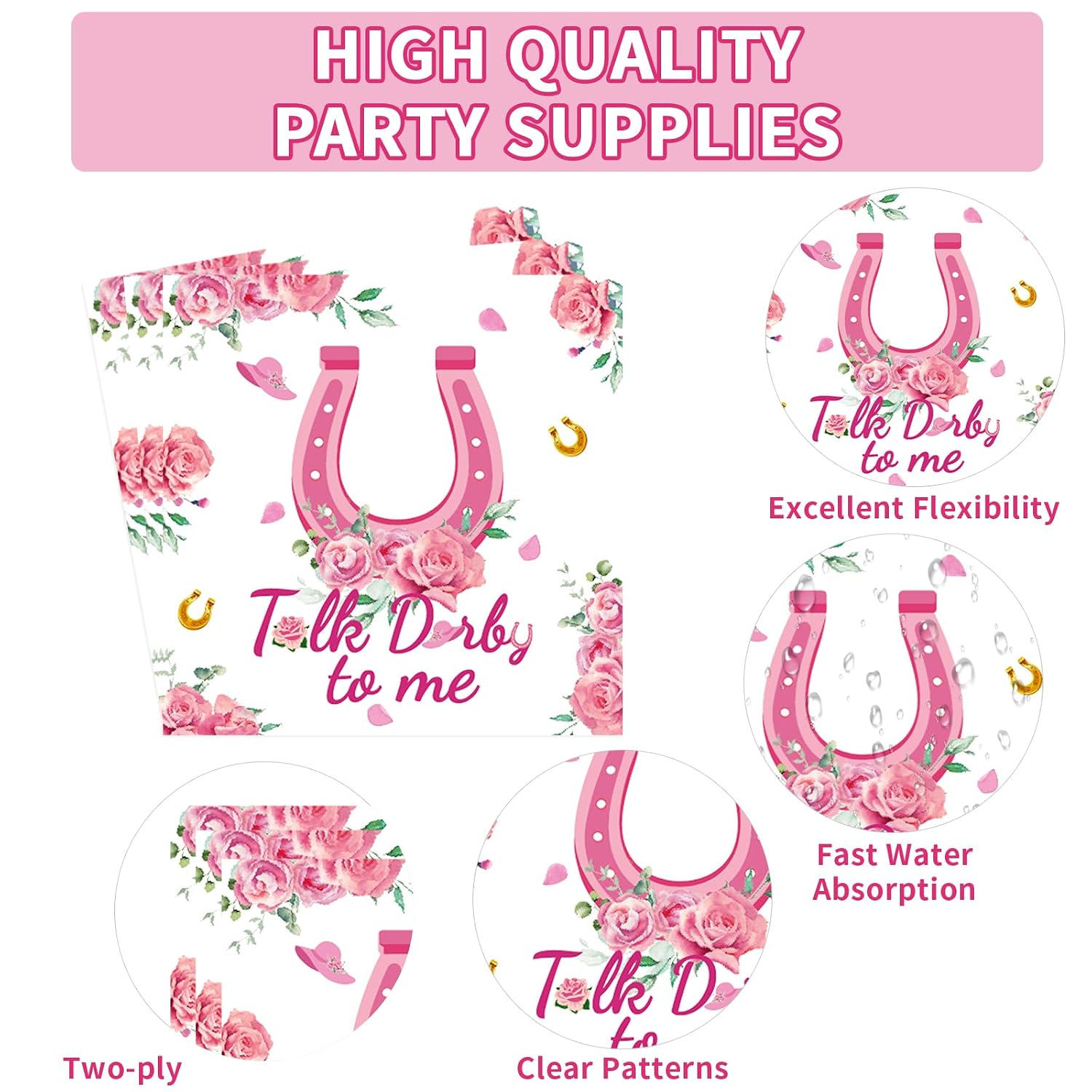 Pink Kentucky Derby plates and napkins tableware set 200 pcs serves 50 - view 5