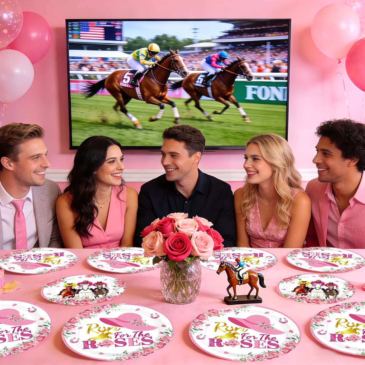 Pink Kentucky Derby plates and napkins tableware set 200 pcs serves 50 - view 6