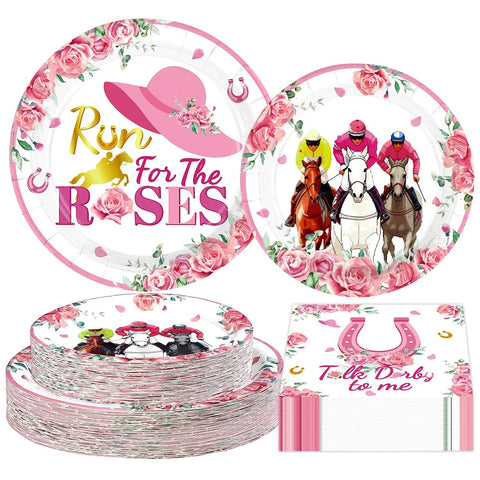 Pink Kentucky Derby plates and napkins tableware set 200 pcs serves 50