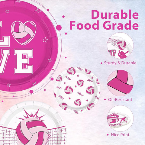 60 Pcs 7-inch Pink Volleyball Party Plates - Grencian