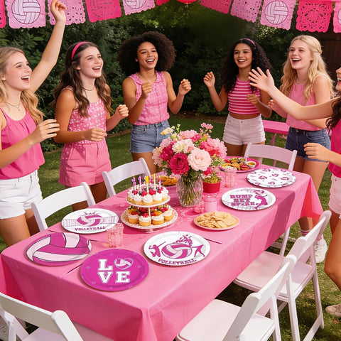 60 Pcs 7-inch Pink Volleyball Party Plates - Grencian