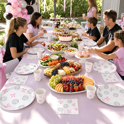 168 Pcs Pink Bow Volleyball Party Plates Napkins Cups and Forks - Grencian