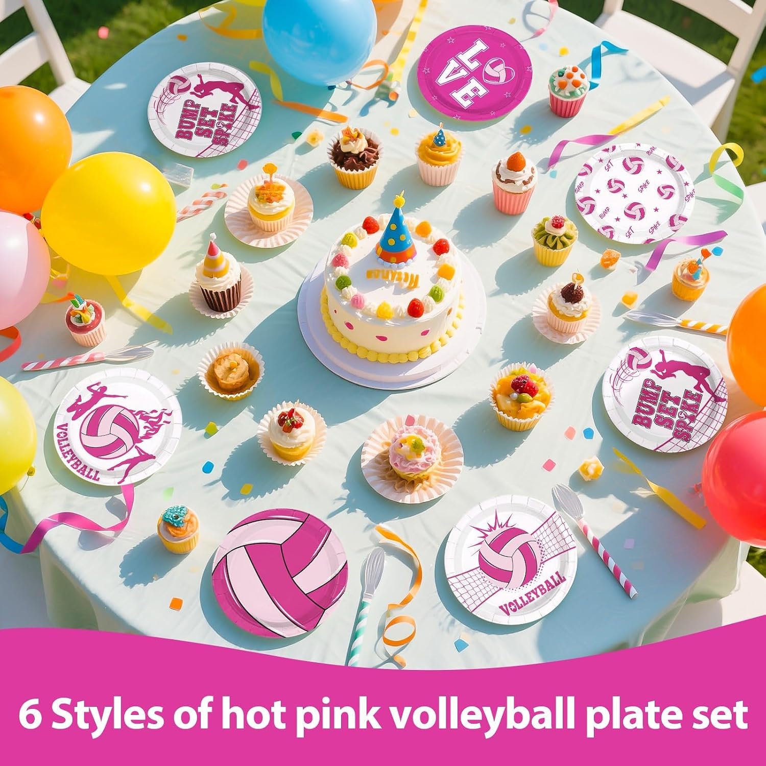 60 Pcs 7-inch Pink Volleyball Party Plates - Grencian