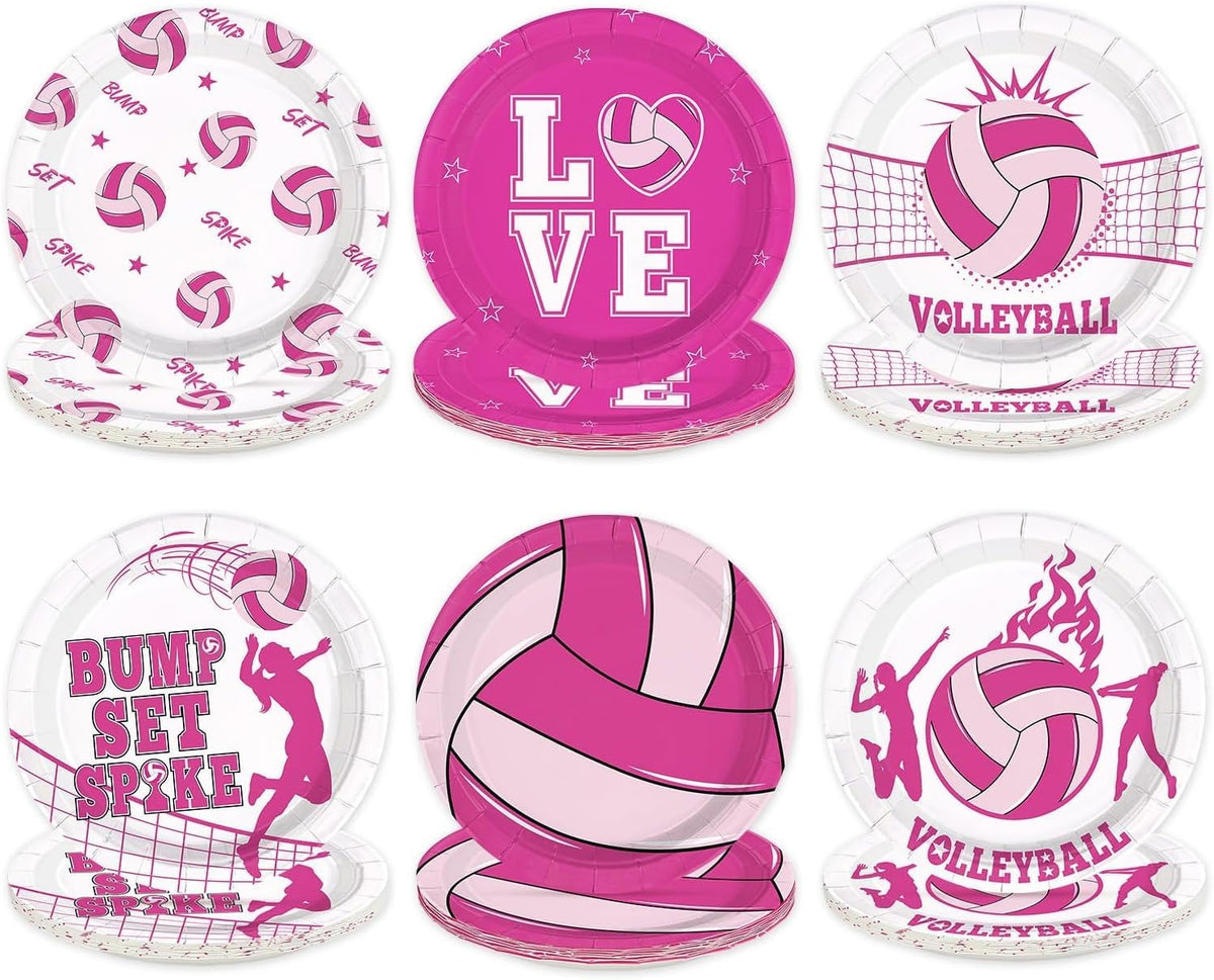 60 Pcs 7-inch Pink Volleyball Party Plates - Grencian